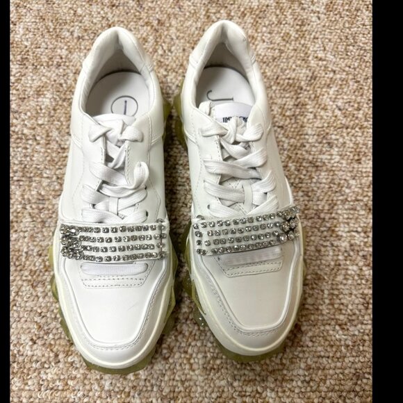 Jimmy Choo Diamond X Strap F White Calf Leather Low Top Trainers Size 39 - Picture 1 of 4